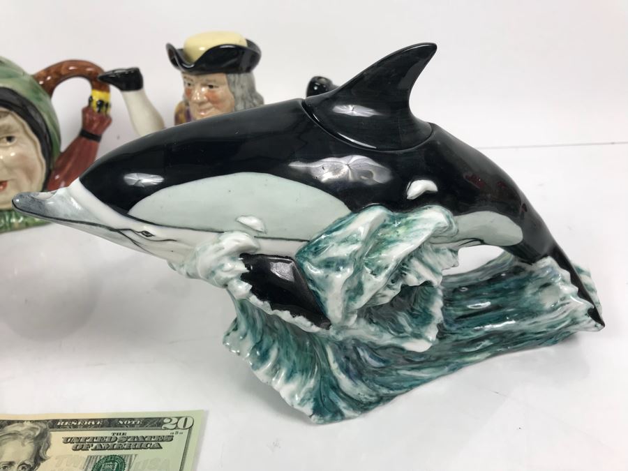 Collection Of Figural English Teapots By Andy Titcomb, Tony Wood, Beswick Ware And Crown Dorset Fine Bone China Staffordshire England Dolphin Rhinoceros [Photo 5]