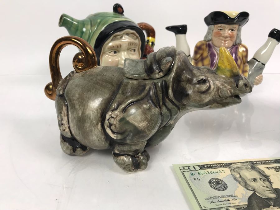 Collection Of Figural English Teapots By Andy Titcomb, Tony Wood, Beswick Ware And Crown Dorset Fine Bone China Staffordshire England Dolphin Rhinoceros [Photo 2]