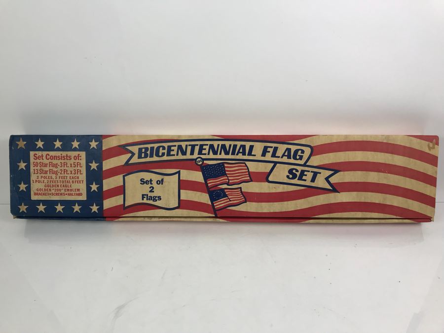 New Old Stock Two In One Bicentennial Flag Set With 50 Star Flag And Colonial Flag With Complete Accessories In Original Box [Photo 5]