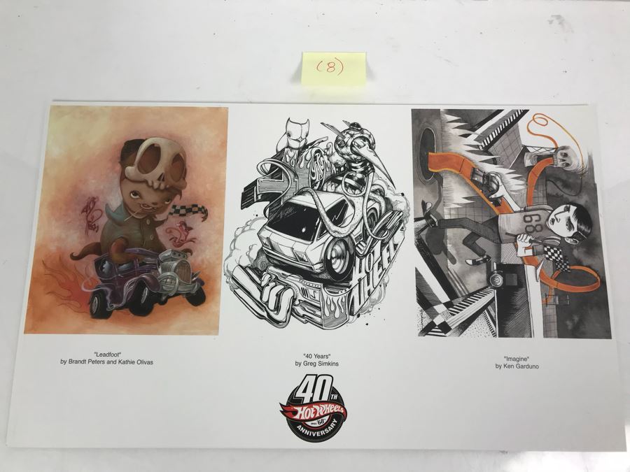 (8) Copies Of 40th Anniversary Of Hot Wheels Mattel Promotional Posters Comic Con Brandt Peters, Kathie Olivas, Greg Simkins, Ken Garduno