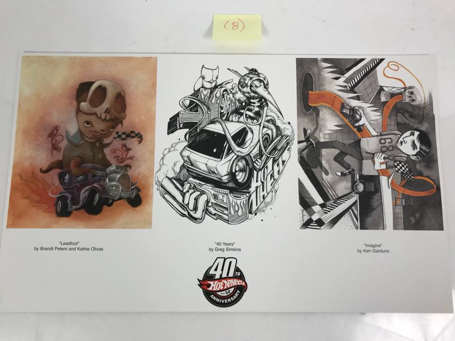 (8) Copies Of 40th Anniversary Of Hot Wheels Mattel Promotional Posters Comic Con Brandt Peters, Kathie Olivas, Greg Simkins, Ken Garduno [Photo 2]