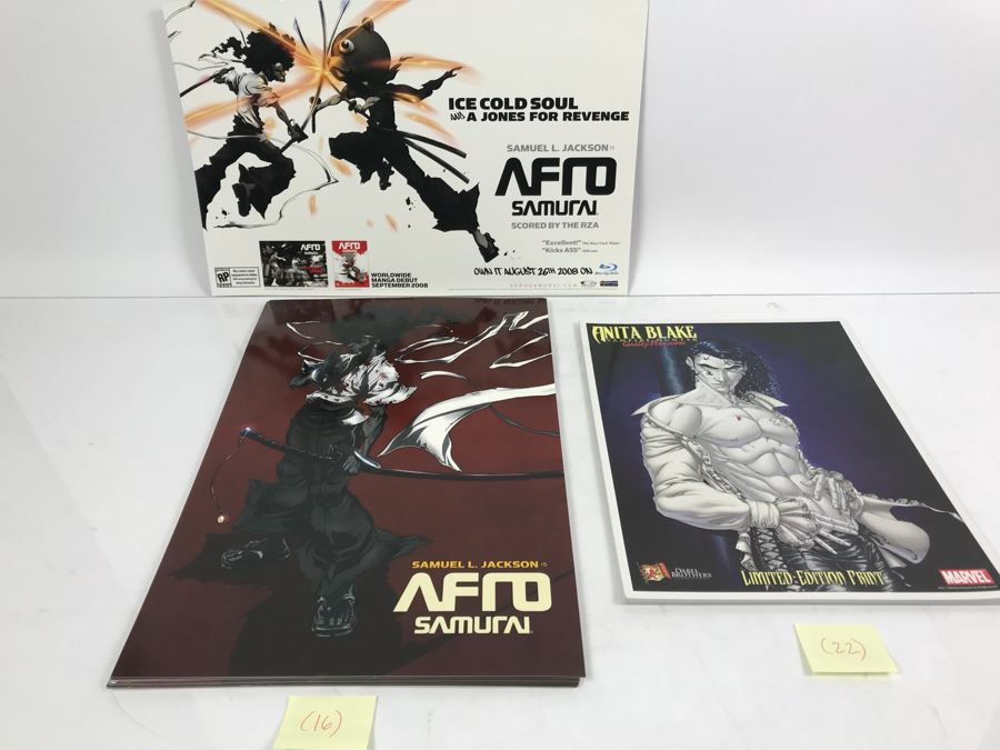 (16) Copies Of Afro Samurai Samuel L. Jackson (Double-Sided) And (22) Copies Of Anita Blake Limited Edition Marvel Print Movie Promotional Posters Comic Con [Photo 1]