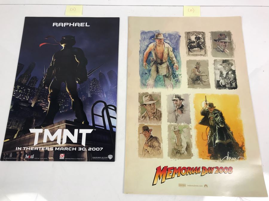 (11) Copies Of Teenage Mutant Ninja Turtles TMNT And (10) Copies Of IndianaJones.com Memorial Day 2008 Movie Promotional Posters Comic Con
