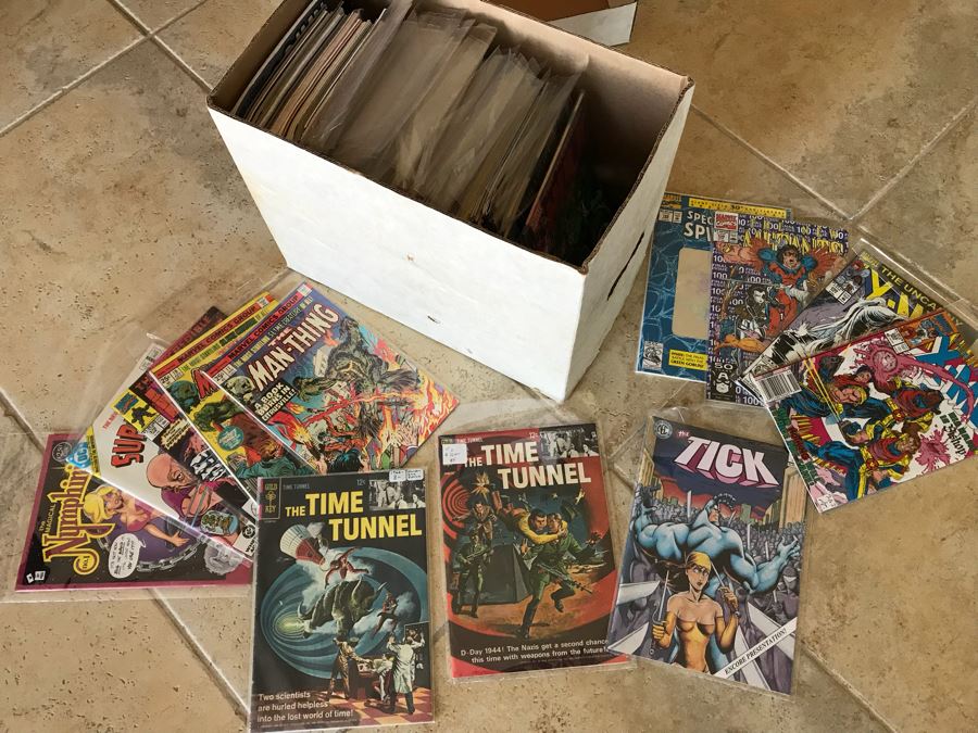 Short Box Of Vintage Comic Books Including Gold Key The Time Tunnel, The Man-Thing, Uncanny X-Men - See All Photos For Sampling