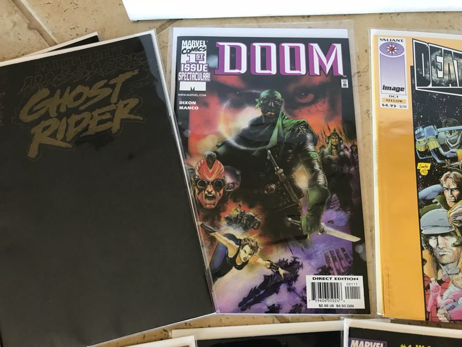 LONG Box Of Vintage Comic Books Featuring Lots Of 1st Editions: (12) X-O Manowar #0, NFL Super Pro #1, (9) Superman #50, Black Panther, Ghost Rider, DOOM #1, True Blood #1, Uncanny X-Men - See All Photos For Sampling [Photo 11]