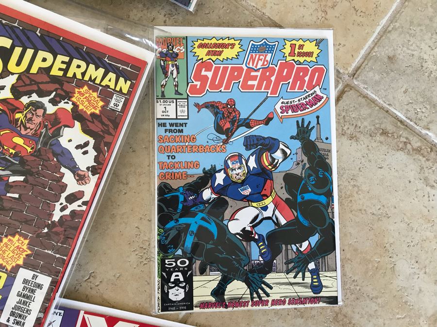 LONG Box Of Vintage Comic Books Featuring Lots Of 1st Editions: (12) X-O Manowar #0, NFL Super Pro #1, (9) Superman #50, Black Panther, Ghost Rider, DOOM #1, True Blood #1, Uncanny X-Men - See All Photos For Sampling [Photo 4]