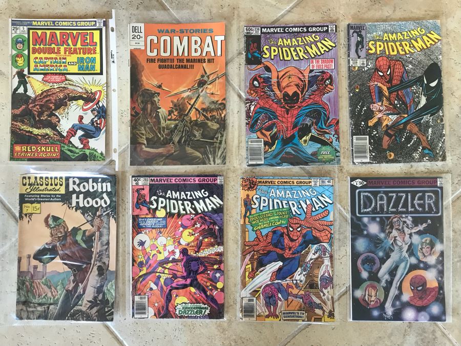 (8) Vintage Comic Books Featuring Marvel The Amazing Spider-Man #238, #258, #203, #186, Dazzler #1