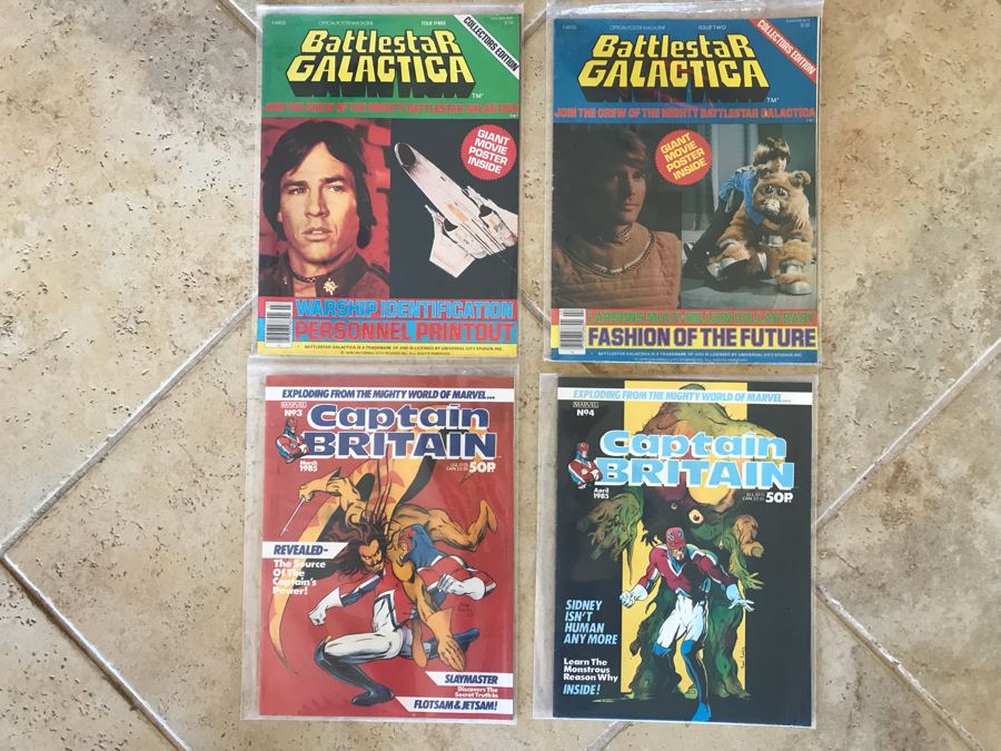 Pair Of Vintage Battlestar Galactica Collector's Edition Official Movie Poster Magazine And MARVEL Captain Britain #3, #4 [Photo 1]