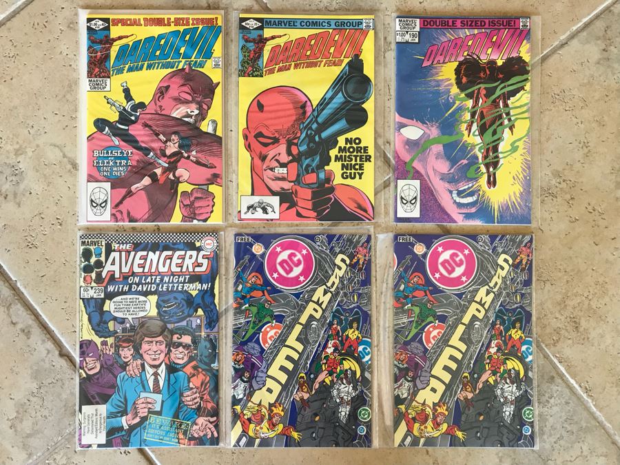 (6) Vintage Comic Books: Marvel Daredevil, The Avengers With David Letterman, DC Sampler [Photo 1]