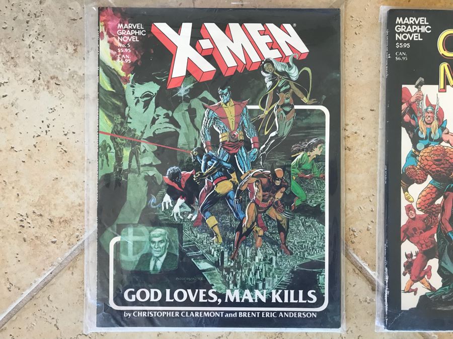 Vintage 1982 Marvel Graphic Novels: No. 1 The Death Of Captain Marvel And No. 5 X-Men [Photo 2]