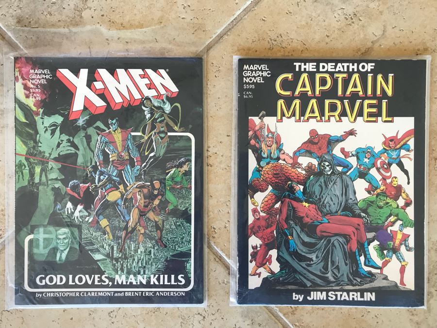 Vintage 1982 Marvel Graphic Novels: No. 1 The Death Of Captain Marvel And No. 5 X-Men [Photo 1]