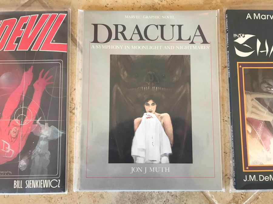 Vintage 1980s Marvel Graphic Novels Soft Covers: No. 23 Doctor Strange Chamballa, No. 24 Daredevil, No. 26 Dracula [Photo 4]