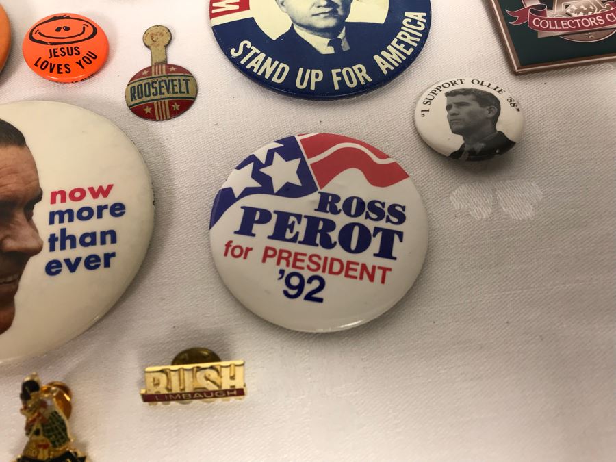 Collection Of Various Vintage Buttons Including Vintage Presidential Political Buttons - See Photos [Photo 18]