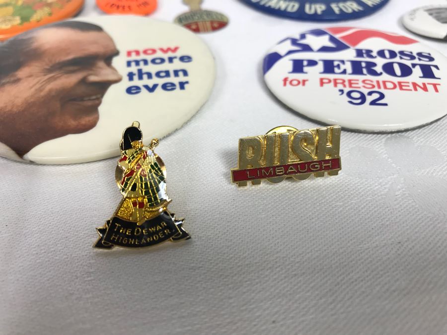 Collection Of Various Vintage Buttons Including Vintage Presidential Political Buttons - See Photos [Photo 19]