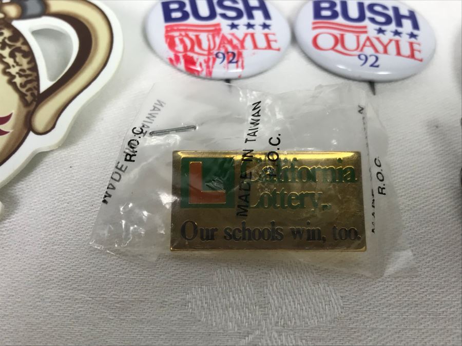 Collection Of Various Vintage Buttons Including Vintage Presidential Political Buttons - See Photos [Photo 11]