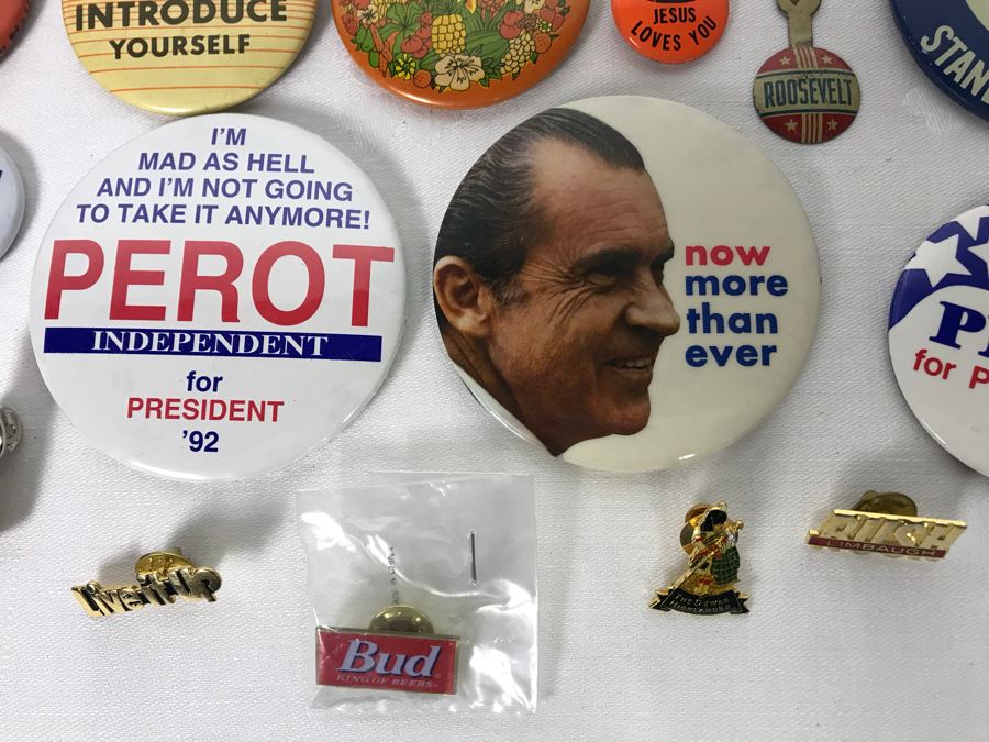 Collection Of Various Vintage Buttons Including Vintage Presidential Political Buttons - See Photos [Photo 2]