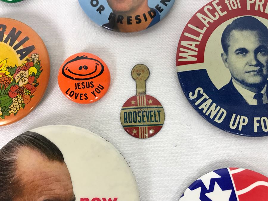 Collection Of Various Vintage Buttons Including Vintage Presidential Political Buttons - See Photos [Photo 4]