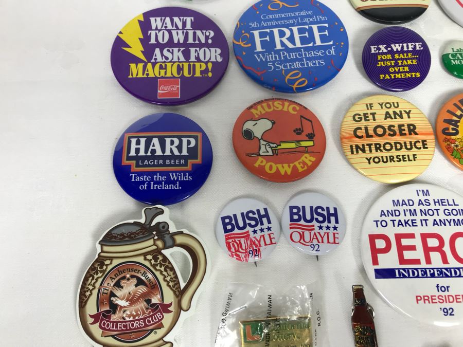 Collection Of Various Vintage Buttons Including Vintage Presidential Political Buttons - See Photos [Photo 12]