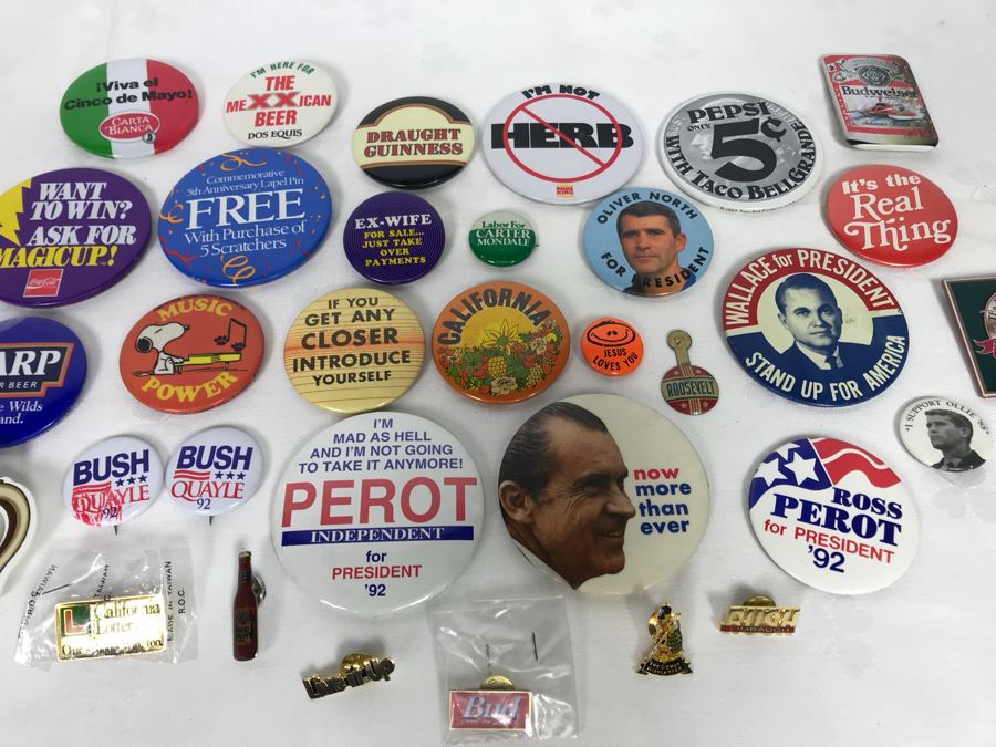 Collection Of Various Vintage Buttons Including Vintage Presidential Political Buttons - See Photos [Photo 20]