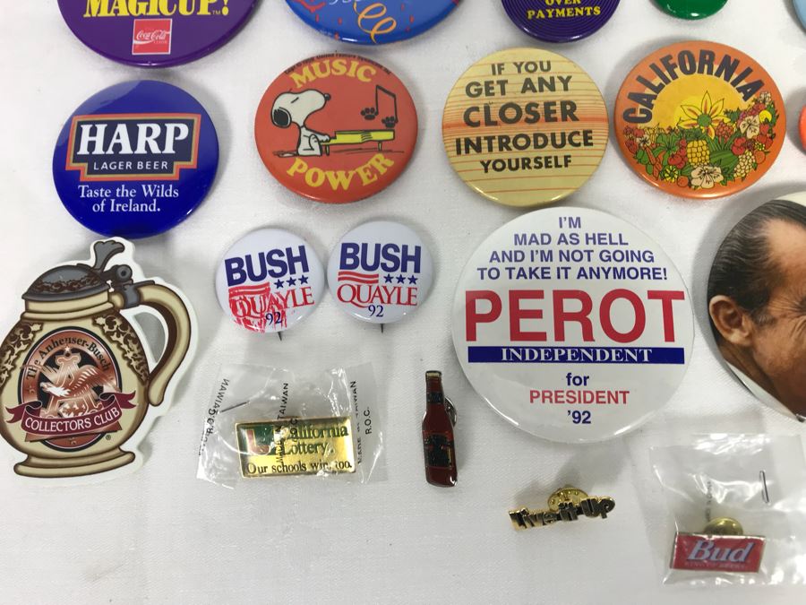 Collection Of Various Vintage Buttons Including Vintage Presidential Political Buttons - See Photos [Photo 9]