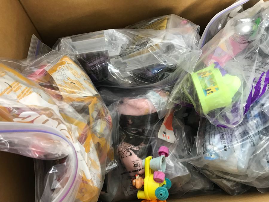 (3) Large Boxes Filled With Various McDonalds And Burger King Happy Meal Toys, Hot Wheels Posters, Sealed Nickelodeon Trivia Game, Winchester Stearman Biplane, San Diego State Chevron Car - See All Photos [Photo 13]