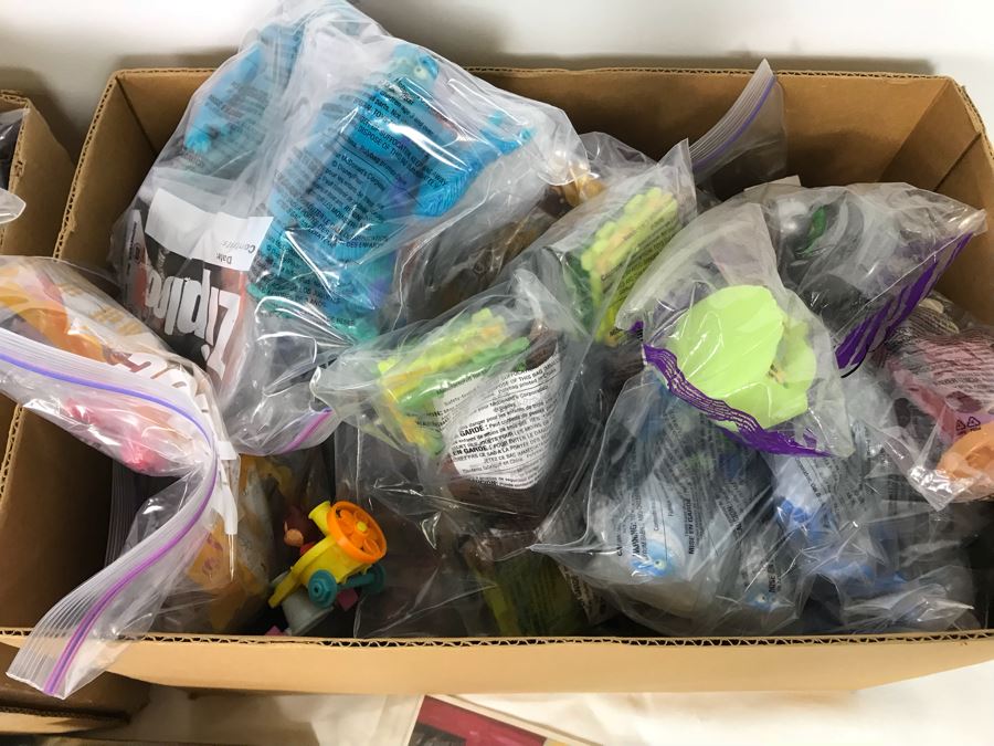 (3) Large Boxes Filled With Various McDonalds And Burger King Happy Meal Toys, Hot Wheels Posters, Sealed Nickelodeon Trivia Game, Winchester Stearman Biplane, San Diego State Chevron Car - See All Photos [Photo 7]