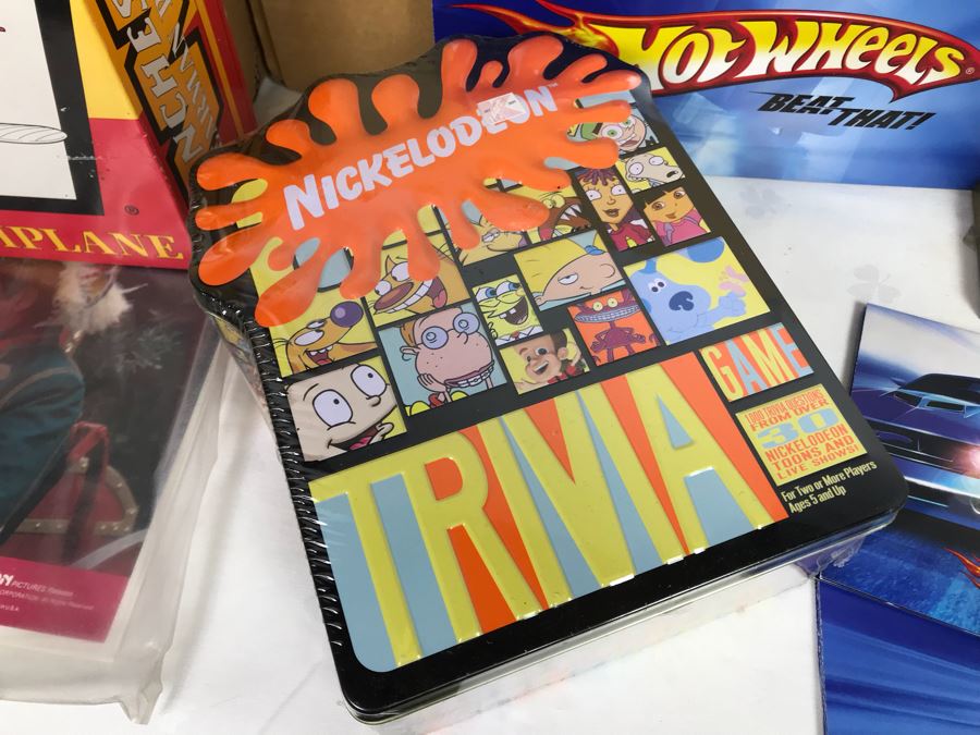 (3) Large Boxes Filled With Various McDonalds And Burger King Happy Meal Toys, Hot Wheels Posters, Sealed Nickelodeon Trivia Game, Winchester Stearman Biplane, San Diego State Chevron Car - See All Photos [Photo 3]
