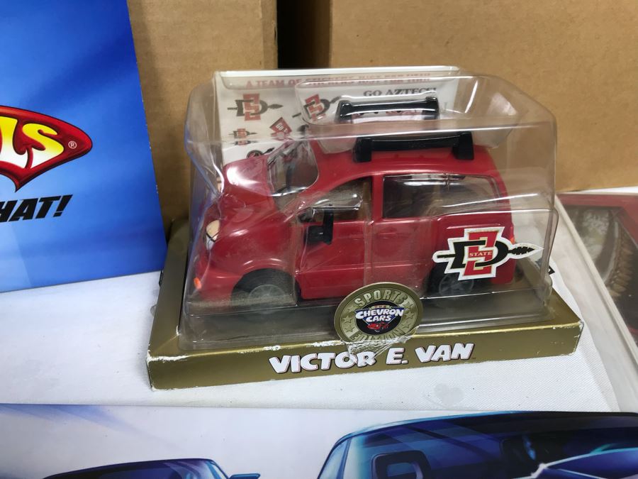 (3) Large Boxes Filled With Various McDonalds And Burger King Happy Meal Toys, Hot Wheels Posters, Sealed Nickelodeon Trivia Game, Winchester Stearman Biplane, San Diego State Chevron Car - See All Photos [Photo 4]