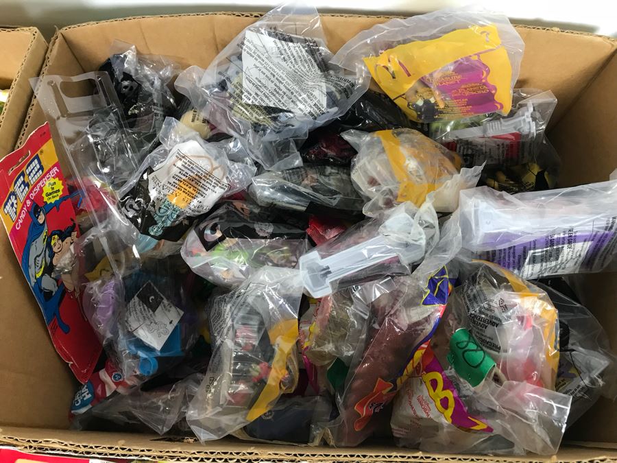 (3) Large Boxes Filled With Various McDonalds And Burger King Happy Meal Toys, Christmas Ornaments, Trading Cards Including Pokemon, PEZ Dispensers - See All Photos [Photo 46]