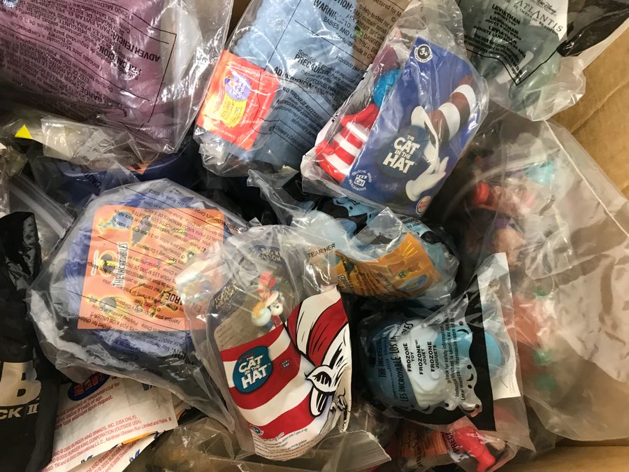 (3) Large Boxes Filled With Various McDonalds And Burger King Happy Meal Toys, Christmas Ornaments, Trading Cards Including Pokemon, PEZ Dispensers - See All Photos [Photo 21]