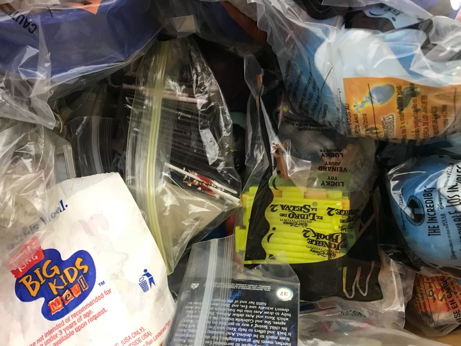 (3) Large Boxes Filled With Various McDonalds And Burger King Happy Meal Toys, Christmas Ornaments, Trading Cards Including Pokemon, PEZ Dispensers - See All Photos [Photo 22]