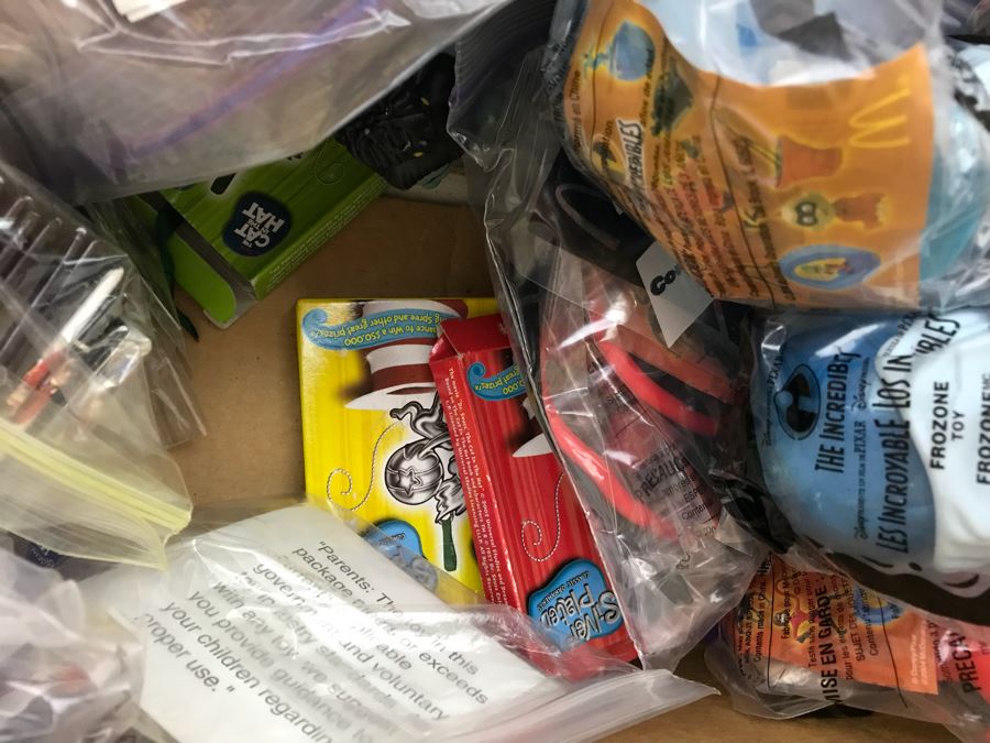 (3) Large Boxes Filled With Various McDonalds And Burger King Happy Meal Toys, Christmas Ornaments, Trading Cards Including Pokemon, PEZ Dispensers - See All Photos [Photo 34]
