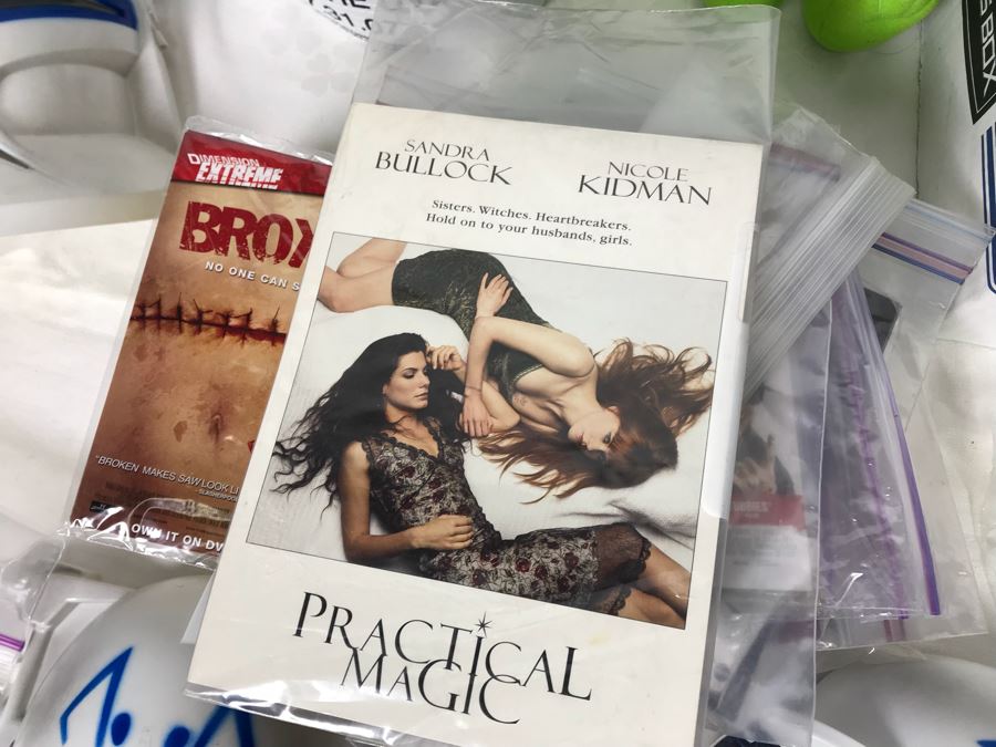 Huge Lot Of Various TV Series And Movie Promotional Hats, Ghost Hunters Toy Figurines, Alien Doll, Tons Of Beowulf Sealed Promotional Pins, Promotional Buttons And Patches, Movie Promo Cards From Comic Con - See All Photos [Photo 28]