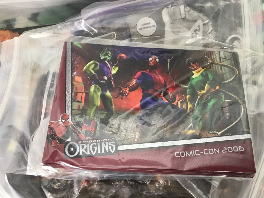 Huge Lot Of Various TV Series And Movie Promotional Hats, Ghost Hunters Toy Figurines, Alien Doll, Tons Of Beowulf Sealed Promotional Pins, Promotional Buttons And Patches, Movie Promo Cards From Comic Con - See All Photos [Photo 38]