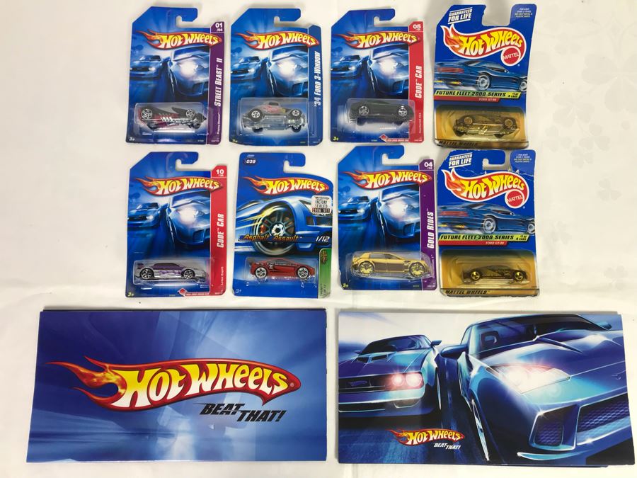 (8) Mattel Hot Wheels Cards With Hot Wheels Poster