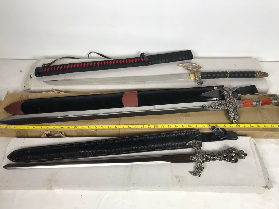 Set Of (3) Large Fantasy Swords New Old Stock 43'L [Photo 2]