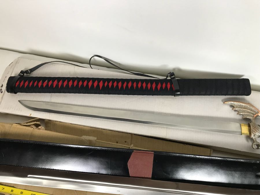 Set Of (3) Large Fantasy Swords New Old Stock 43'L [Photo 11]
