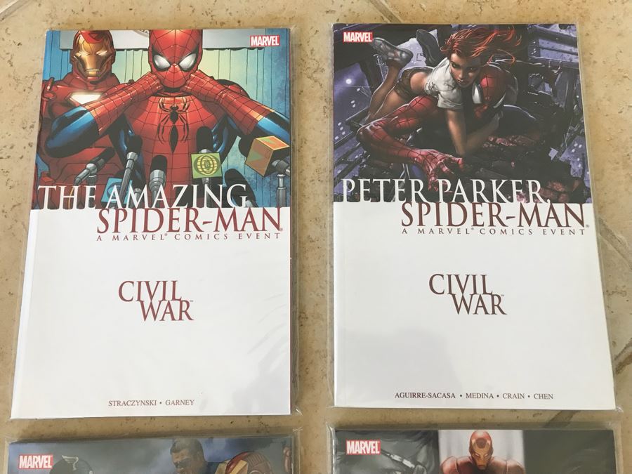 (4) Marvel Comics Trade Paperback Comic Books: Civil War Amazing Spider-Man, Front Line, Peter Parker Spider-Man [Photo 2]