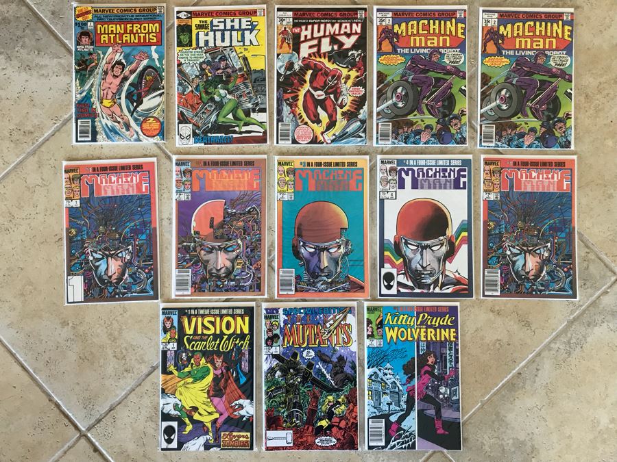 Vintage Marvel Comic Books: Man From Atlantis Issue 1, The Savage She-Hulk, The Human Fly Issue 1, Machine Man, The Vision And The Scarlet Witch 1, The New Mutants Special Edition 1, Kitty Pryde And Wolverine 1