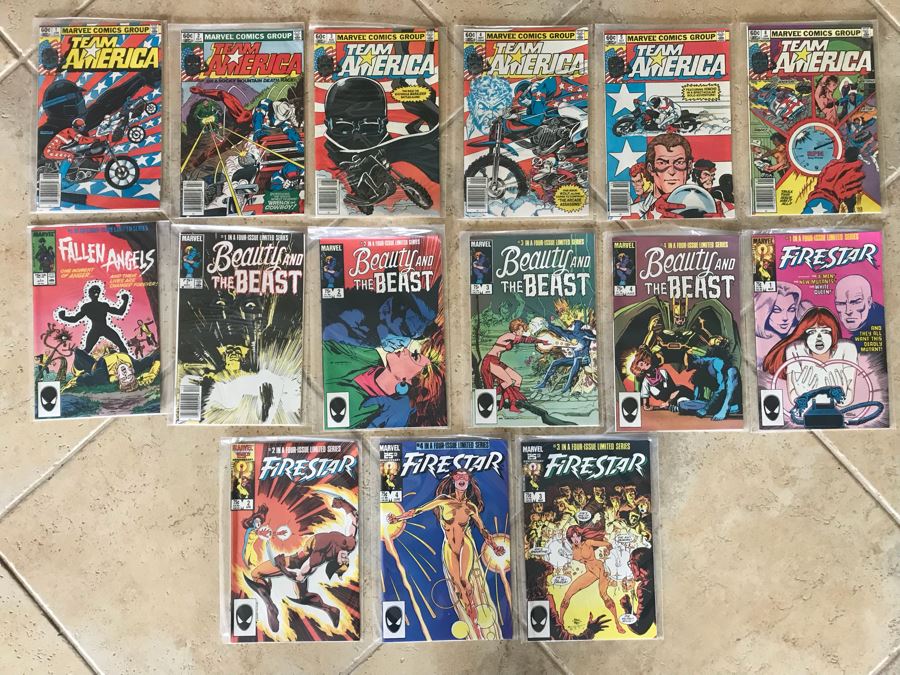 (15) Marvel Comic Books: Team America Issue 1, Fallen Angels 1, Beauty And The Beast 1, Firestar 1,  [Photo 1]