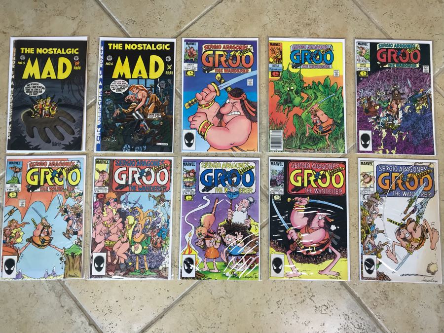(10) Vintage Comic Books The Nostalgic MAD And Marvel Sergio Aragone's Groo The Wanderer Incl Issue #1 [Photo 1]