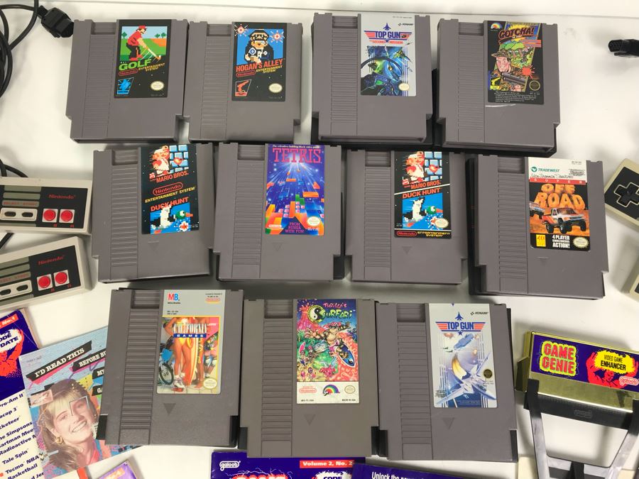 (11) Vintage Nintendo Video Games Incl California Games, Top Gun, Tetris, Thrilla's Surfari And Game Genie Video Game Enhancer With (4) Nintendo Video Game Controllers [Photo 3]