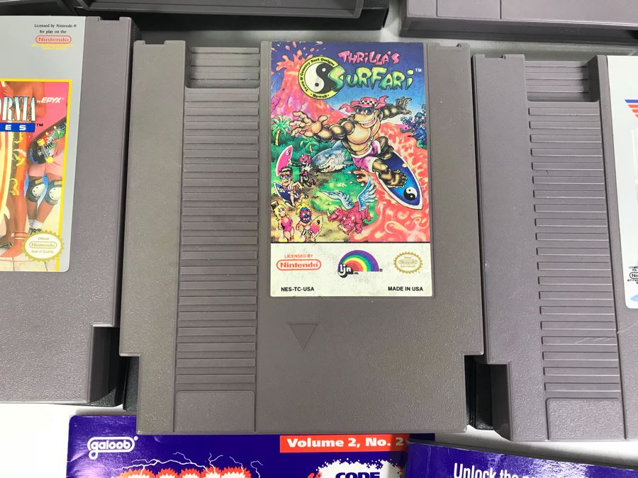 (11) Vintage Nintendo Video Games Incl California Games, Top Gun, Tetris, Thrilla's Surfari And Game Genie Video Game Enhancer With (4) Nintendo Video Game Controllers [Photo 5]