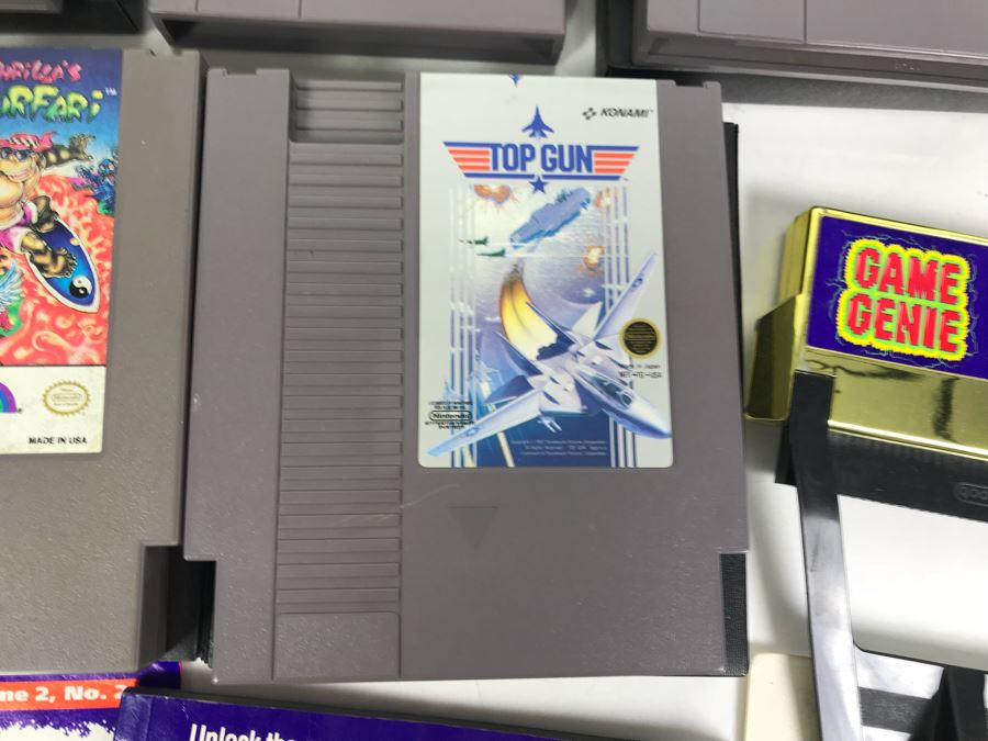 (11) Vintage Nintendo Video Games Incl California Games, Top Gun, Tetris, Thrilla's Surfari And Game Genie Video Game Enhancer With (4) Nintendo Video Game Controllers [Photo 6]