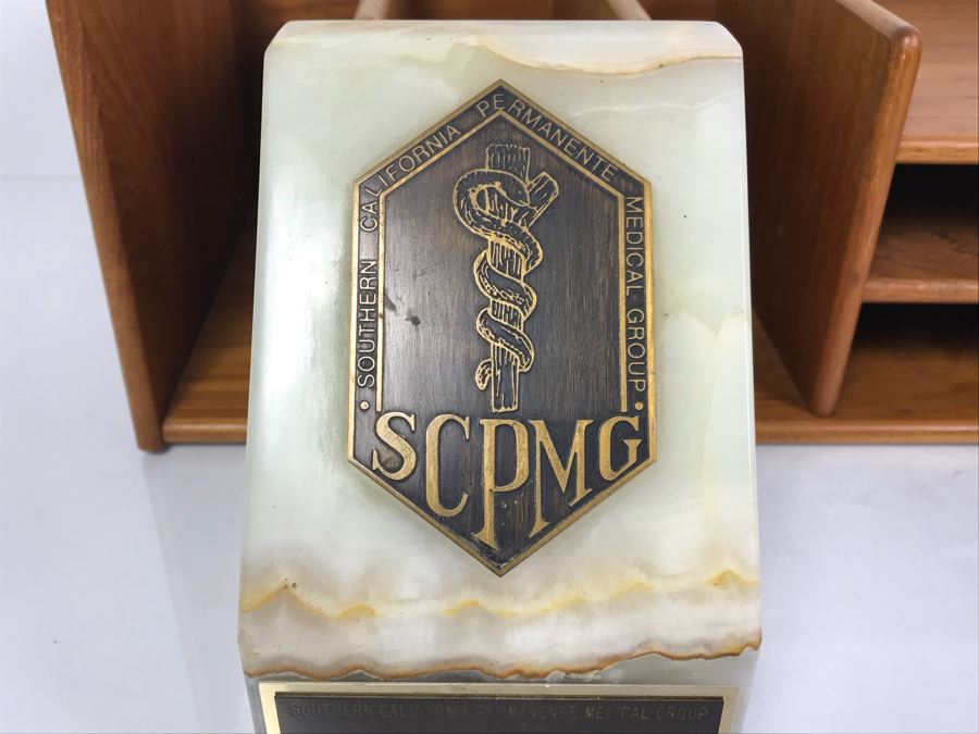 Teak Wooden Office Files Paper Organizer With Pair Of Genuine Onyx Stone Bookends [Photo 6]