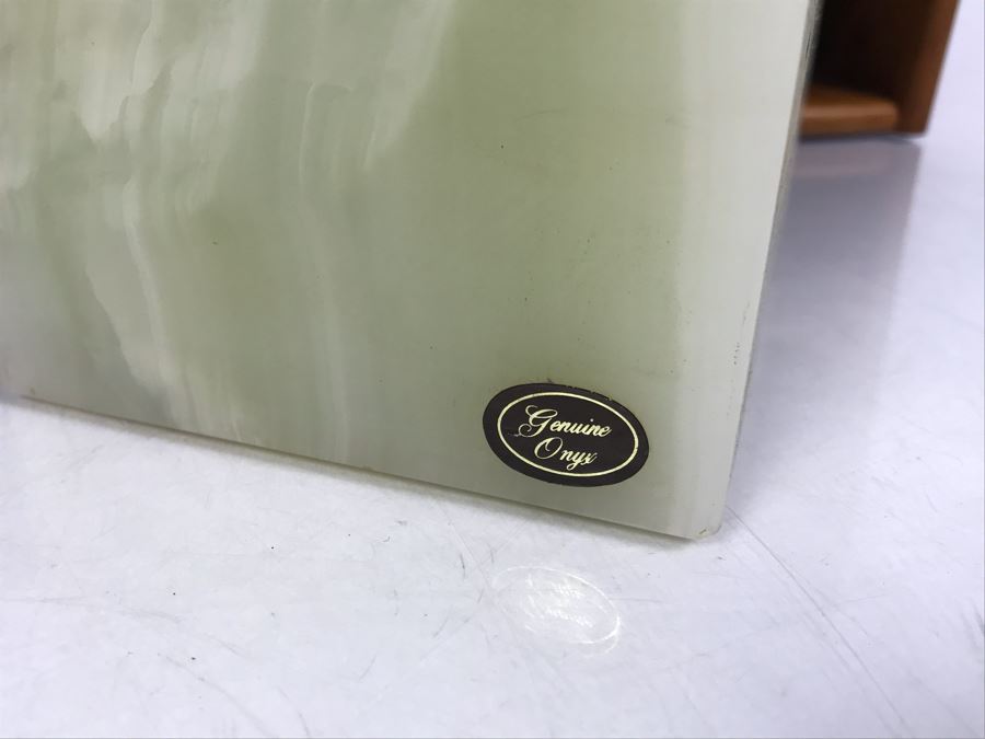 Teak Wooden Office Files Paper Organizer With Pair Of Genuine Onyx Stone Bookends [Photo 9]