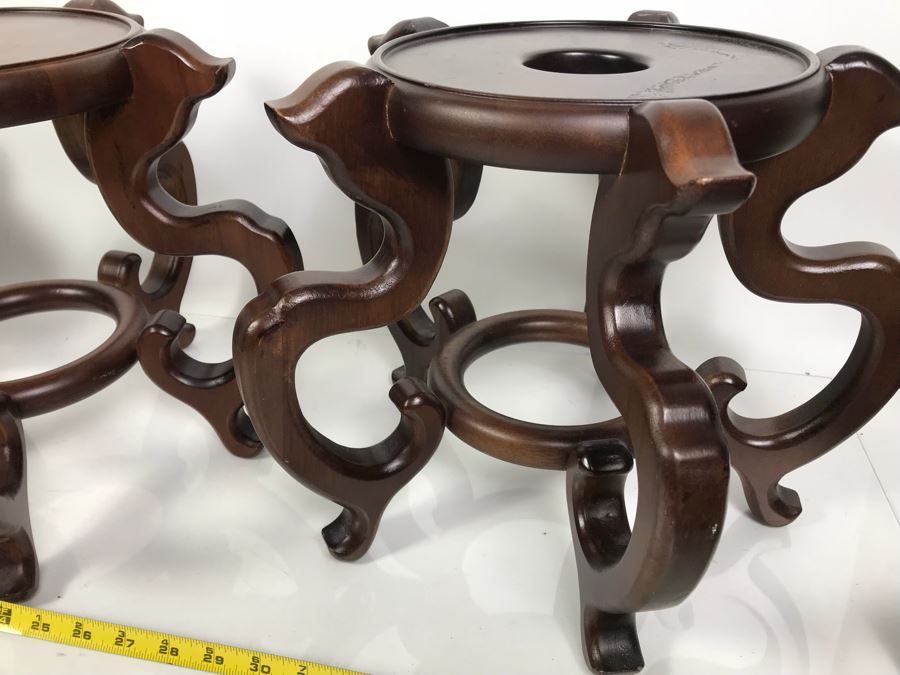 Set Of (3) Large Wooden Asian Pot Display Stands [Photo 8]