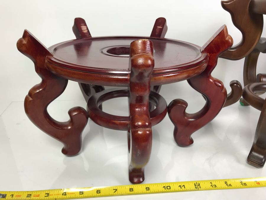 Set Of (3) Large Wooden Asian Pot Display Stands [Photo 5]