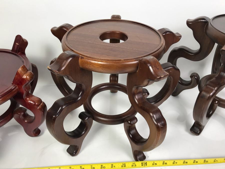 Set Of (3) Large Wooden Asian Pot Display Stands [Photo 4]
