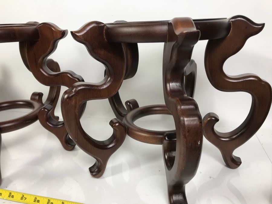 Set Of (3) Large Wooden Asian Pot Display Stands [Photo 7]